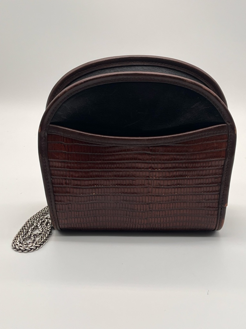 Brighton Vintage Brown Black Croc-Embossed Crossbody Bag Small Saddle Leather - Picture 4 of 8